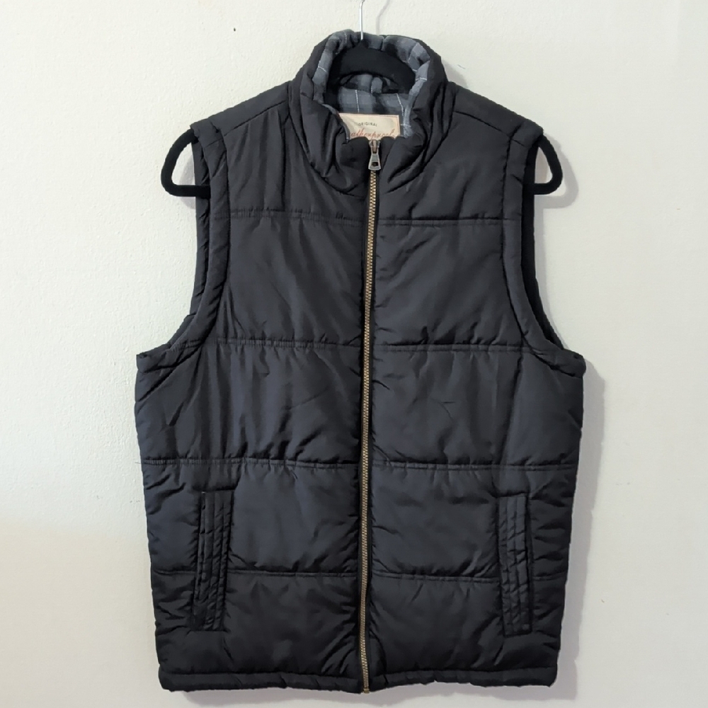 Weatherproof Vintage Puffer Vest Black Flannel Lined Quilted Men's Size M